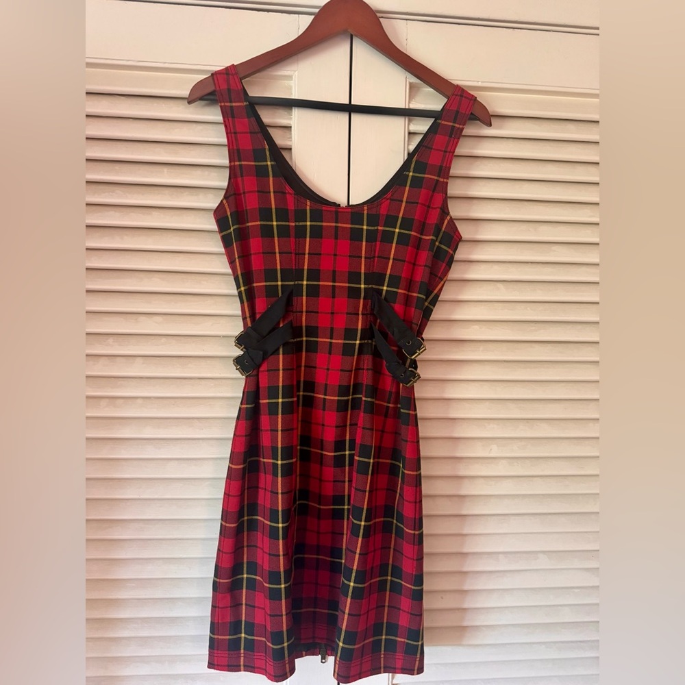 MINT COND BETSEY JOHNSON COLLECTION TARTAN MINI ZIP FRONT PUNK DRESS SZ 6 - Picture 2 of 8